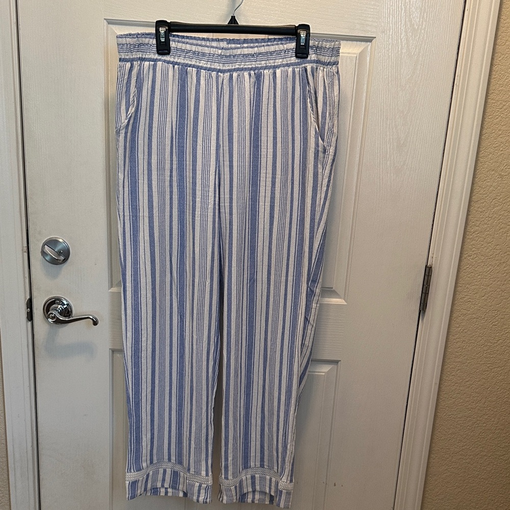 Marissa Olivia Striped Blue and White Linen Blend Wide Leg Pants Size XL